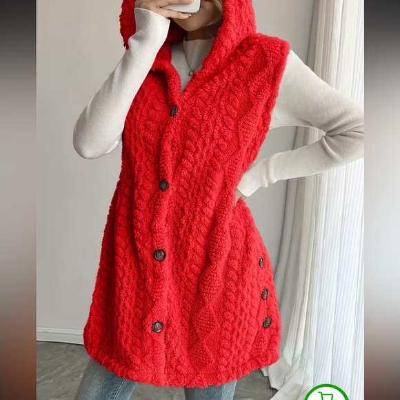 ❤️Cozy Red Button-Up Cardigan Vest - Picture 2 of 12